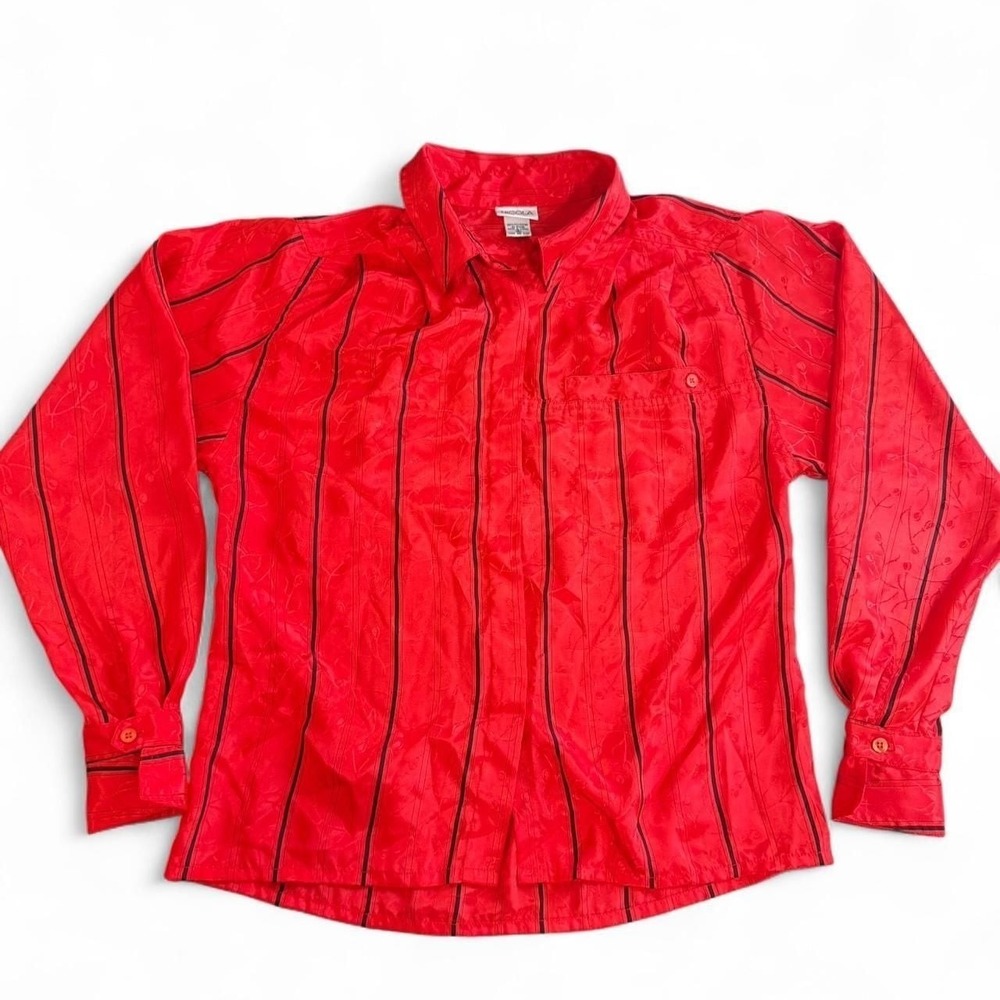 Vintage Nicola Red Striped Button-Up Blouse, Floral Jacquard,‎ Size 6